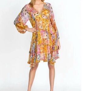 Johnny Was Renee Mini Dress
Tiered Floral-Print Dress 
Size Small